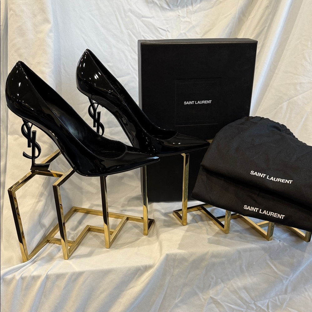 Saint Laurent Opyum 110 Vernice Chiffon black patent 110mm heels like new